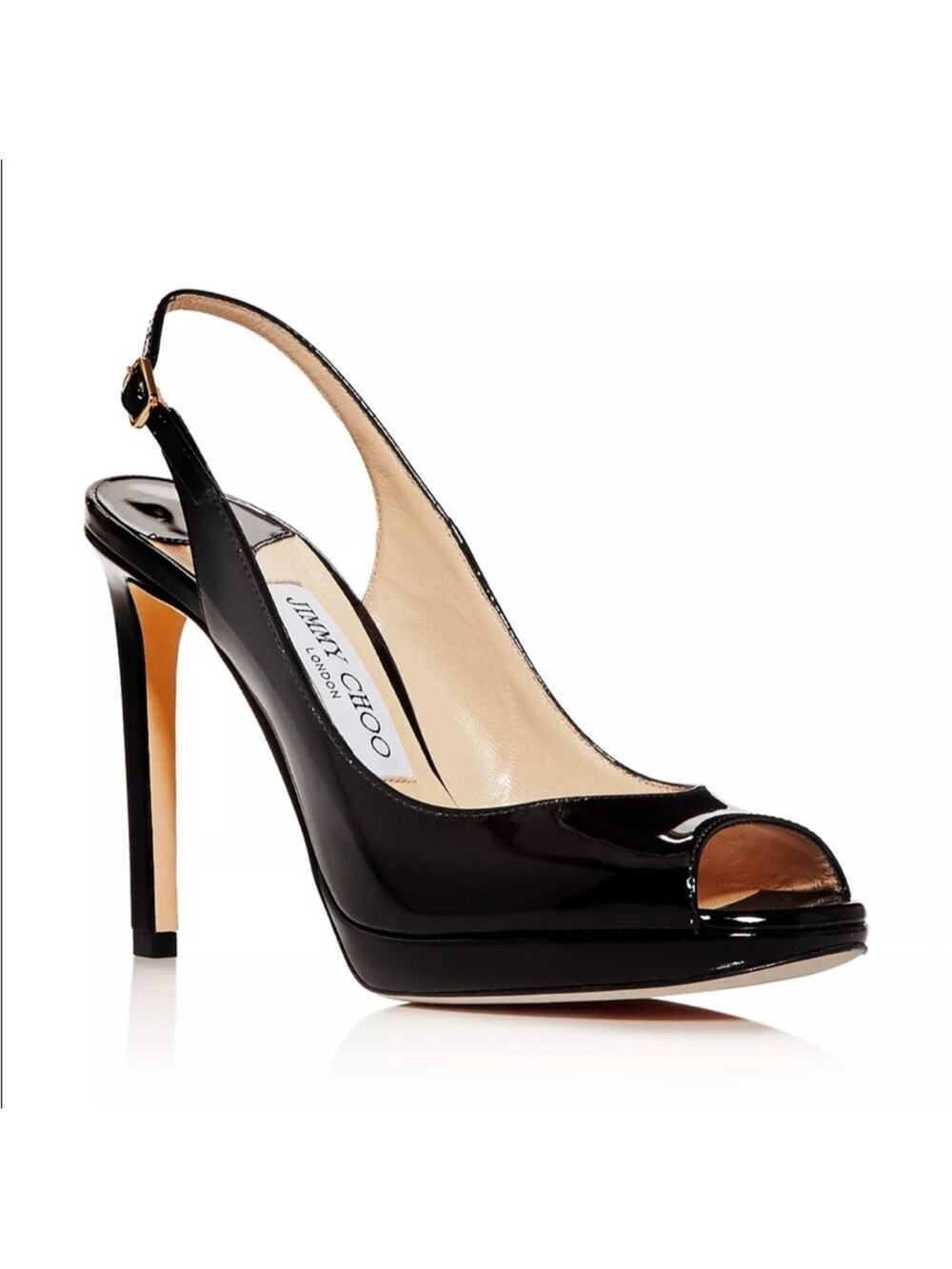 Jimmy Choo Nova Slingback Peep Toe Pumps Black Patent Leather Heels Size 36